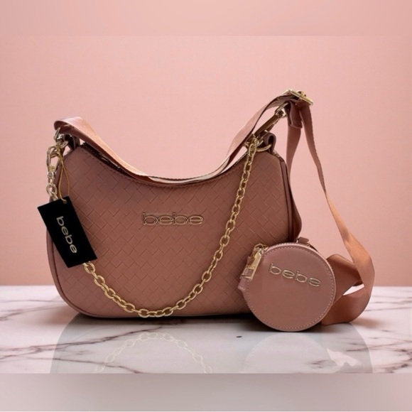 bebe Handbags - NWT Bebe Blush YaraWoven Hand Bag with Crossbody Strap and Detachable Coin Purse